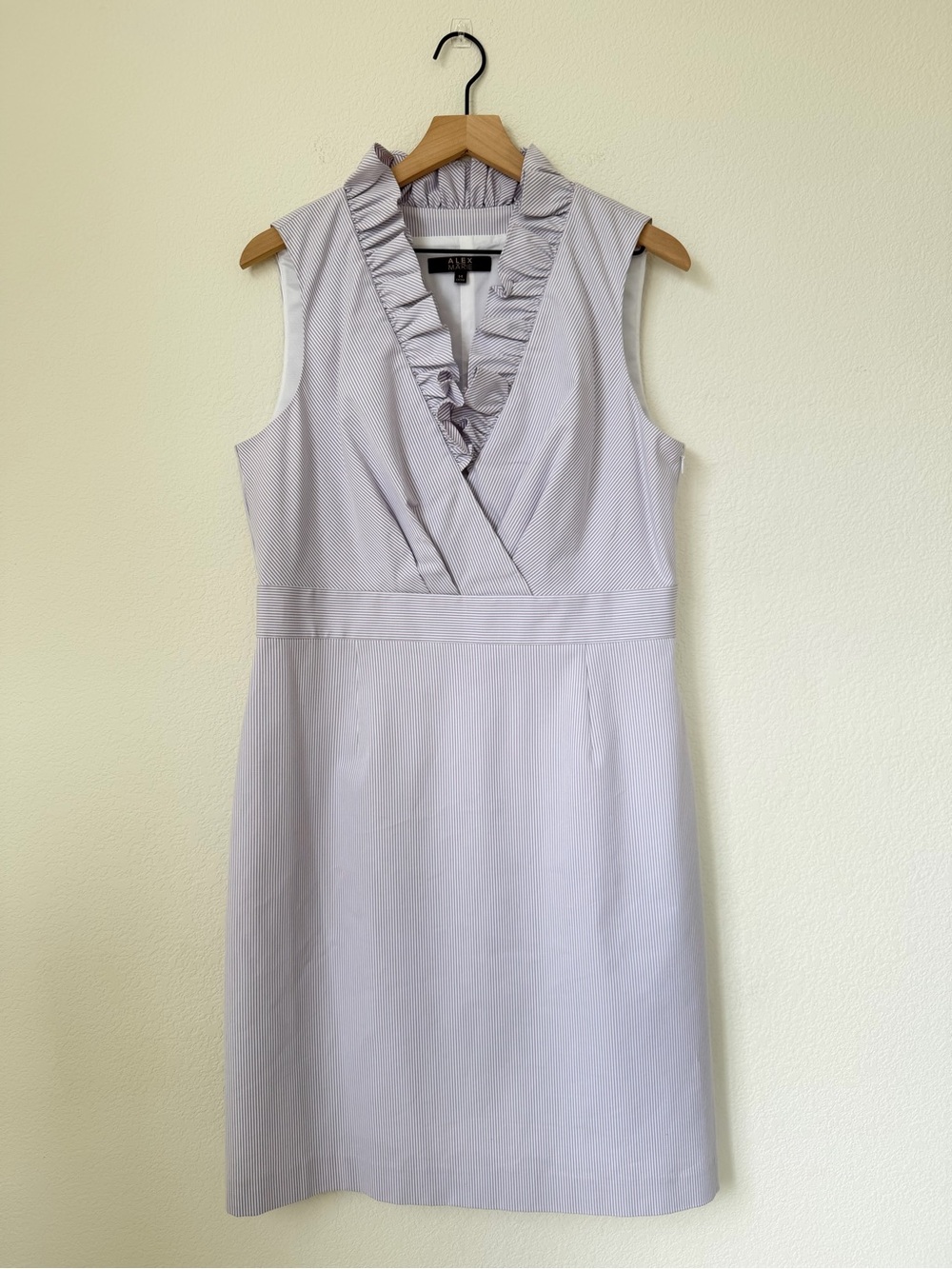 Alex Marie JUDY Sleeveless Ruffle V-neck Pencil Purple Iris Stripe Dress 14 - Picture 2 of 15